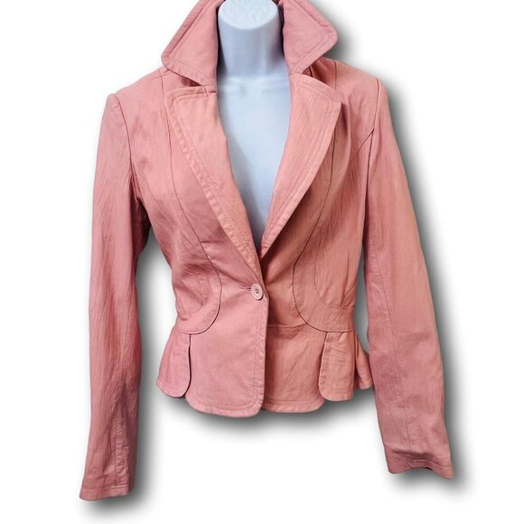 Vintage Jackets & Blazers - Vintage Cache Light Pink Small Cropped Leather Jacket Blazer